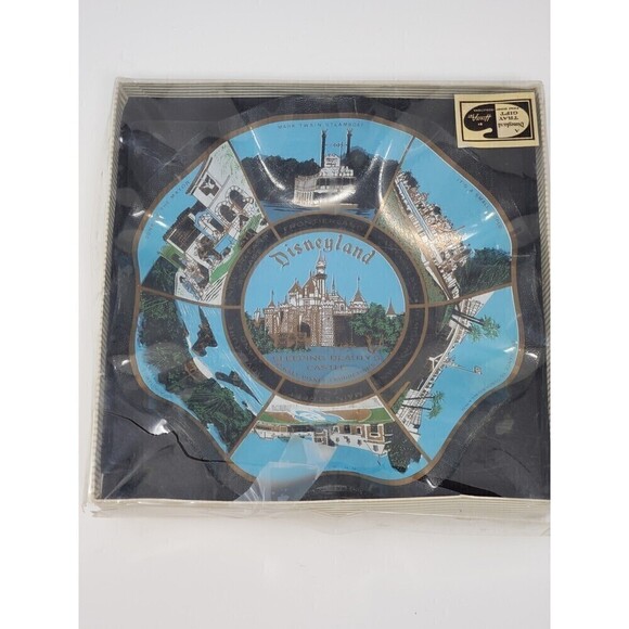 VINTAGE DISNEYLAND GLASS SCALLOP EDGE DISH TRAY WITH BOX HOVER ART - Picture 14 of 14